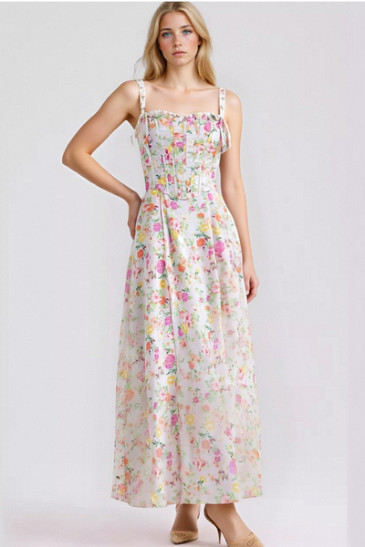 Floral Fishbone Lace-Up Suspender Top + Tube Top Holiday Style Dress Two-Piece Set