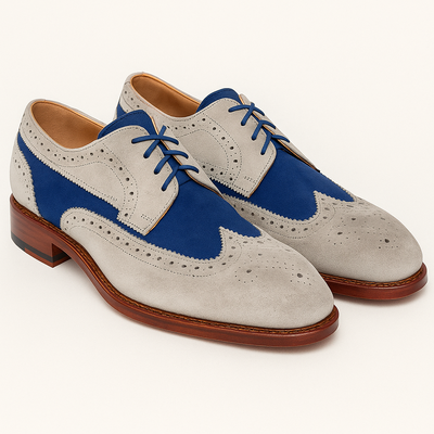 Handmade contraast wingtip oxford lace up formal shoes for men's