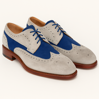 Handmade Contraast Wingtip Oxford Lace Up Formal Shoes For Men's - Thumbnail 1