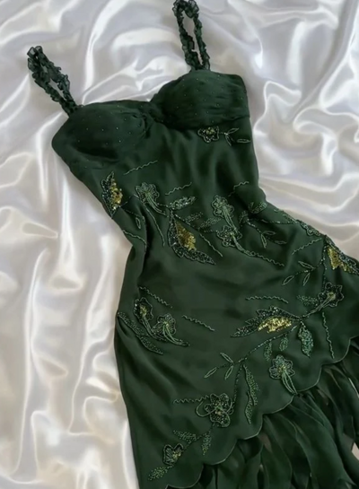 Beautiful Dark Green Chiffon Ruffle Prom Dress Formal Evening Dress 