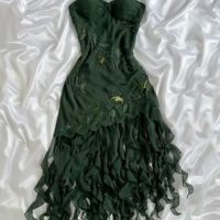 Beautiful Dark Green Chiffon Ruffle Prom Dress Formal Evening Dress  - Thumbnail 1