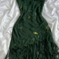 Beautiful Dark Green Chiffon Ruffle Prom Dress Formal Evening Dress  - Thumbnail 2