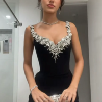 Mermaid Black Sexy Long Formal Evening Party Dresses With Beading - Thumbnail 1