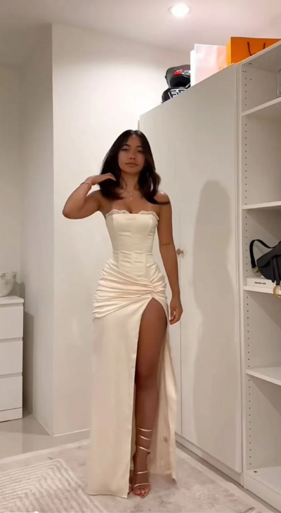 Strapless Split A Line Long Formal Prom Dress 