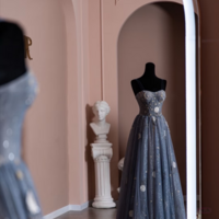 Starry Pegasus Prom Dress, Black Spaghetti Straps Prom Dress, Sweetheart Neck, Dreamy Graduation Prom Dress, Evening Dress Gown, Party Dress - Thumbnail 2