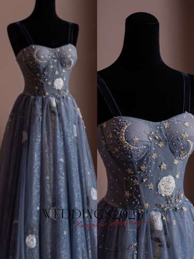 Starry Pegasus Prom Dress, Black Spaghetti Straps Prom Dress, Sweetheart Neck, Dreamy Graduation Prom Dress, Evening Dress Gown, Party Dress