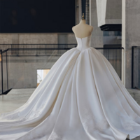 Strapless Satin Ballgown Wedding Dress, Corset Bodice Bridal Gown With Applique, Full Skirt Luxury Princess Wedding Dress - Thumbnail 3
