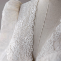 Ivory off-the-shoulder satin wedding dress, A-line gown with lace bodice and long sleeves, trailing bridal shape, minimalist bridal gown - Thumbnail 9