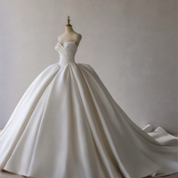 Elegant classic satin long train wedding dress, modern satin sweetheart bridal gown, fashionable satin wedding dress - Thumbnail 2