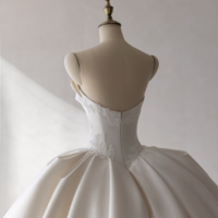 Elegant classic satin long train wedding dress, modern satin sweetheart bridal gown, fashionable satin wedding dress - Thumbnail 3