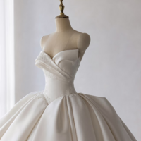 Elegant classic satin long train wedding dress, modern satin sweetheart bridal gown, fashionable satin wedding dress - Thumbnail 10