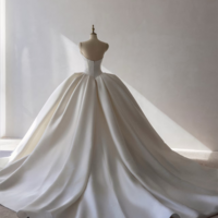 Elegant classic satin long train wedding dress, modern satin sweetheart bridal gown, fashionable satin wedding dress - Thumbnail 13