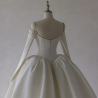 Fairy satin long-sleeved wedding dress, sweetheart pearl bridal gown, fashionable ballgown wedding dress. - Thumbnail 3