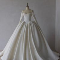 Fairy satin long-sleeved wedding dress, sweetheart pearl bridal gown, fashionable ballgown wedding dress. - Thumbnail 7