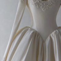 Fairy satin long-sleeved wedding dress, sweetheart pearl bridal gown, fashionable ballgown wedding dress. - Thumbnail 8