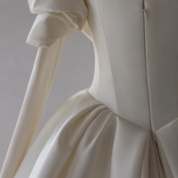 Elegant lace long sleeve satin A-line wedding dress custom backless bridal gown, sweetheart bow design wedding dress - Thumbnail 3