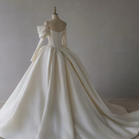 Elegant lace long sleeve satin A-line wedding dress custom backless bridal gown, sweetheart bow design wedding dress - Thumbnail 4