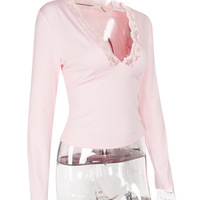 Sexy lace hollow V-neck long-sleeved top - Thumbnail 3