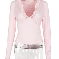 Sexy lace hollow V-neck long-sleeved top - Thumbnail 4