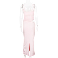 Sexy mesh hollow suspender dress slim fit backpack hip slit high-end dress long skirt - Thumbnail 5