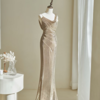 Gold Prom Dress, Mermaid Prom Dress, Sequined Prom Dress with Off Shoulder Straps, Long Prom Dress with Sweethear Neckline, Evening Dress - Thumbnail 2