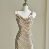 Gold Prom Dress, Mermaid Prom Dress, Sequined Prom Dress with Off Shoulder Straps, Long Prom Dress with Sweethear Neckline, Evening Dress - Thumbnail 4