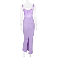 Sexy V-neck fishbone suspenders temperament slim backless slit midi dress - Thumbnail 1
