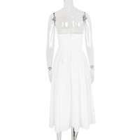 Sexy Deep V Blue Striped Halter Neck Backless Dress Women's Waisted Mid-Length Dress - Thumbnail 7