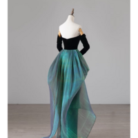 Black velvet evening gown, sweetheart backless dress, long sleeve luxury gown  - Thumbnail 2