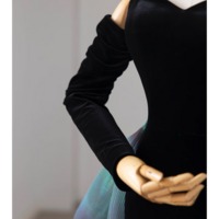 Black velvet evening gown, sweetheart backless dress, long sleeve luxury gown  - Thumbnail 5