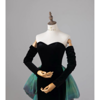 Black velvet evening gown, sweetheart backless dress, long sleeve luxury gown  - Thumbnail 8