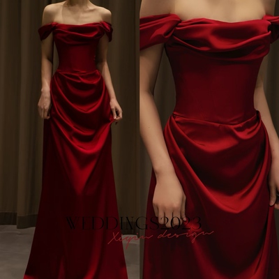 Luxurious red satin prom dress off shoulder red ball gown red satin maxi dress evening gowns wedding party dress formal dress