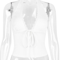 Sexy Deep V Halter Neck Vest Short Slim Backless Sleeveless Halter Neck Hot Girl Top - Thumbnail 3