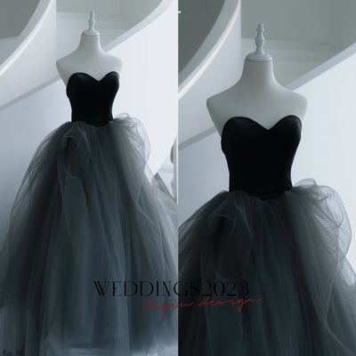 Elegant black velvet mini dress with grey tulle trim - perfect for birthdays, special occasions and evening parties