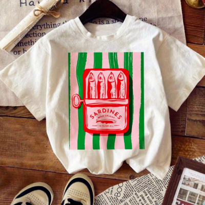 Canned sardines stripe printed tee