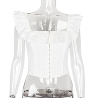 White ruffled square neck herringbone bra camisole top - Thumbnail 2