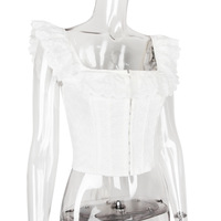 White ruffled square neck herringbone bra camisole top - Thumbnail 5