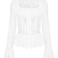 White lace long-sleeved square collar top French style high-end bottoming shirt - Thumbnail 1