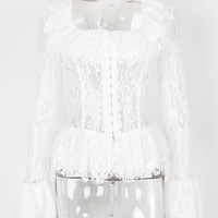 White lace long-sleeved square collar top French style high-end bottoming shirt - Thumbnail 3