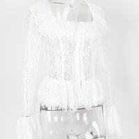 White lace long-sleeved square collar top French style high-end bottoming shirt - Thumbnail 4
