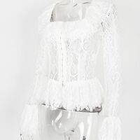 White lace long-sleeved square collar top French style high-end bottoming shirt - Thumbnail 5