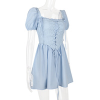 Puff Sleeve Square Neck Dress Corset Princess Dress Two-Piece Set - Thumbnail 5