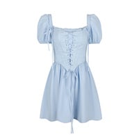 Puff Sleeve Square Neck Dress Corset Princess Dress Two-Piece Set - Thumbnail 7