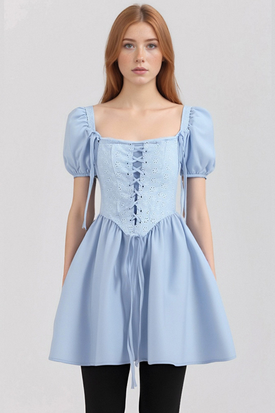 Puff Sleeve Square Neck Dress Corset Princess Dress Two-Piece Set