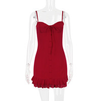 Sweet and spicy suspender skirt slim backless skirt red hot girl dress - Thumbnail 4