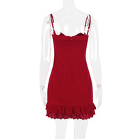 Sweet and spicy suspender skirt slim backless skirt red hot girl dress - Thumbnail 5