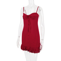 Sweet and spicy suspender skirt slim backless skirt red hot girl dress - Thumbnail 6