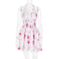 Sexy halter neck backless summer mini skirt hot girl outfit floral dress - Thumbnail 1