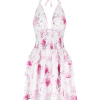 Sexy halter neck backless summer mini skirt hot girl outfit floral dress - Thumbnail 3