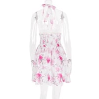 Sexy halter neck backless summer mini skirt hot girl outfit floral dress - Thumbnail 4